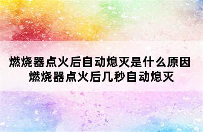 燃烧器点火后自动熄灭是什么原因 燃烧器点火后几秒自动熄灭